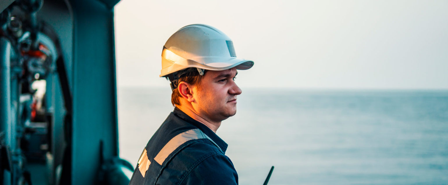 Image of Marine Deck Officer or Chief mate on deck of offshore vessel or ship