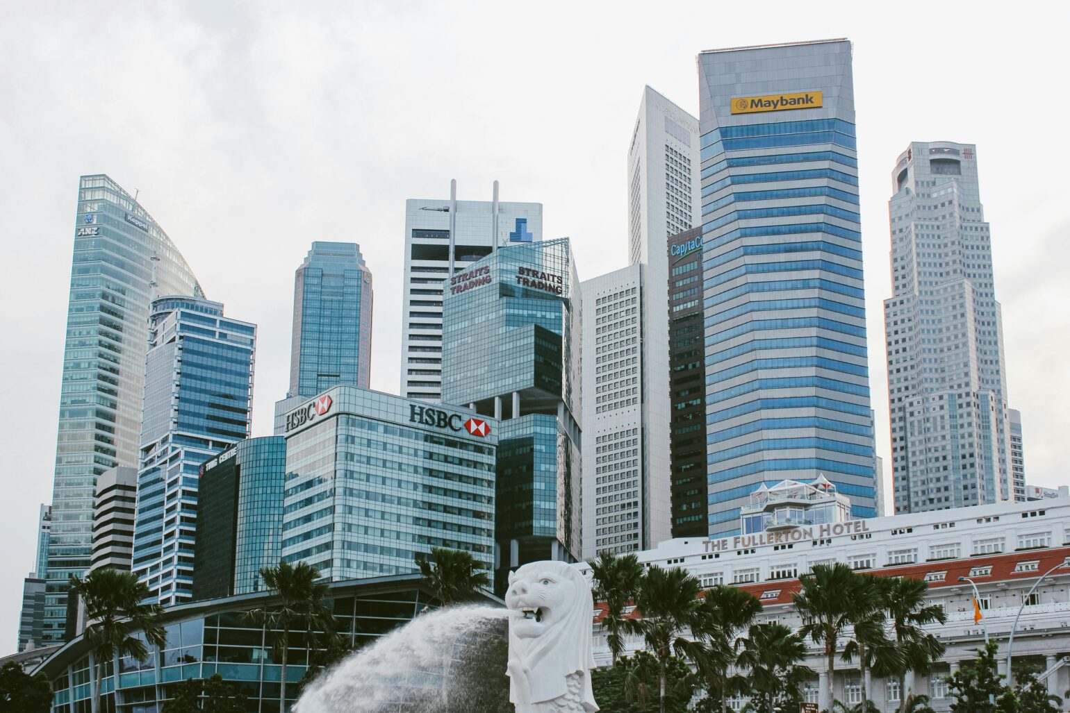 Singapore financial district skyline.