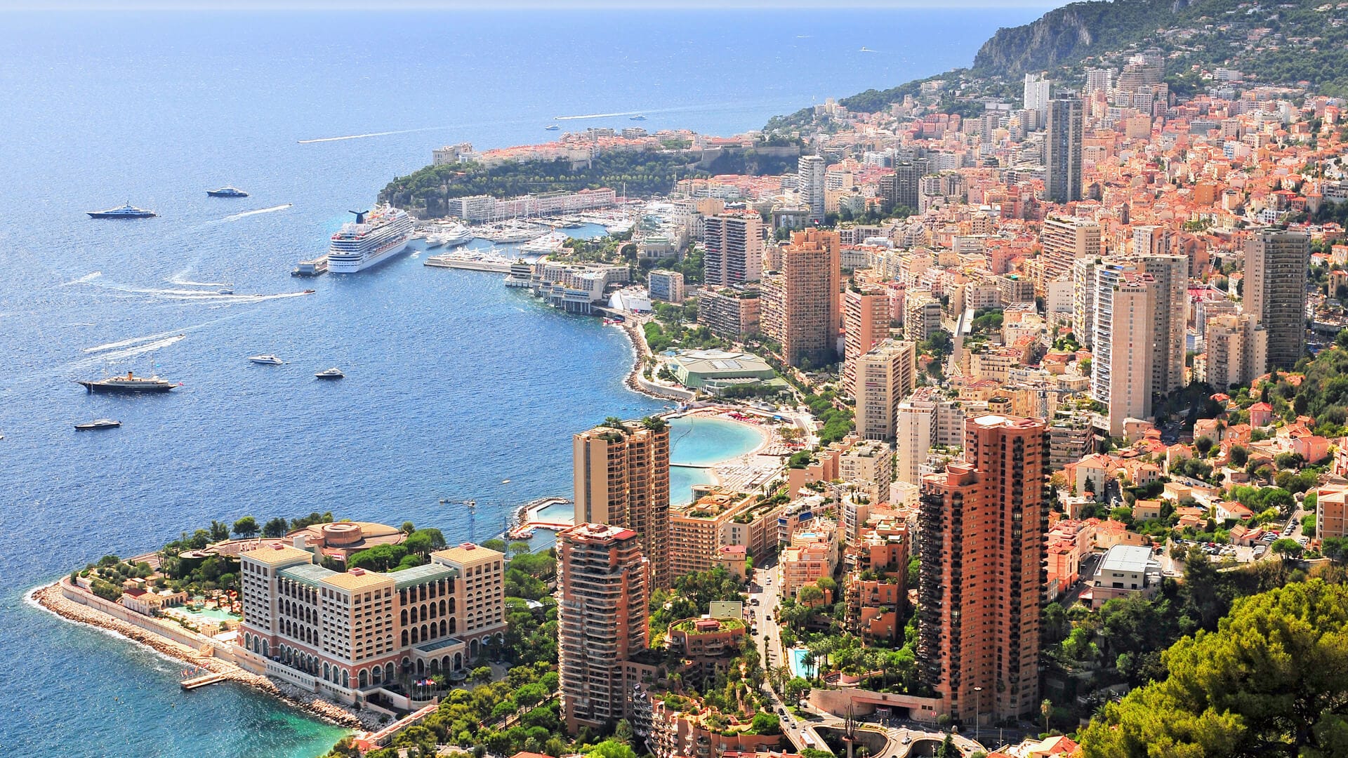 Aerial view of Monaco city and harbour.
